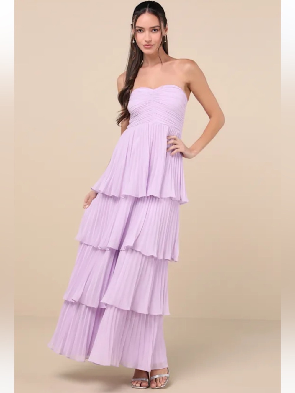 Lulus Seriously Sensational Lavender Strapless Tiered Maxi Dress Purple L NEW